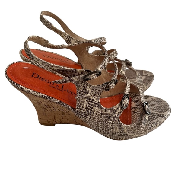 Diego di Lucca Collection "Collezioni" Brown Leather Snakeskin Wedge Sandals 6.5 - Picture 1 of 9